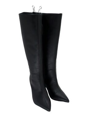 Wild Pair Islah Black Pointed Toe Knee High 3" Block Heel Boots Size 9W
